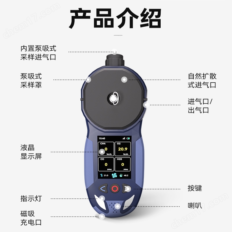 中安探測S316-S便攜泵吸式氮氣N2四合一氣體檢測報警儀器